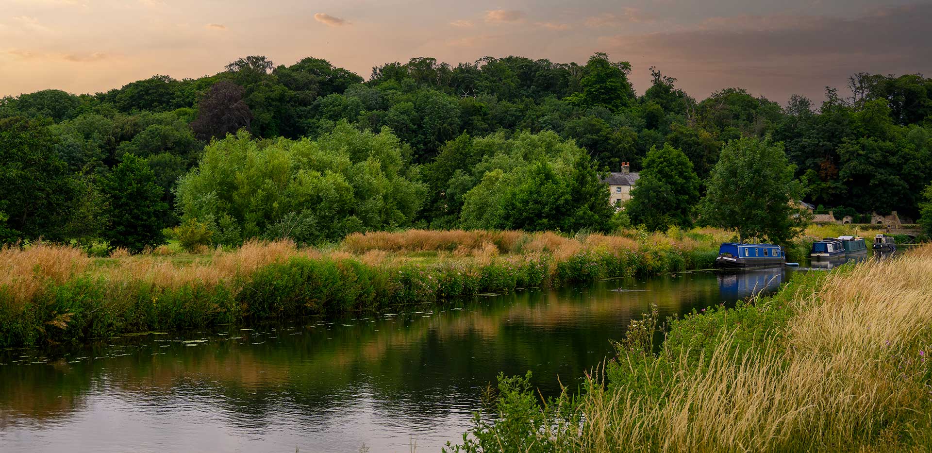Hertford local area, river in the sunset and beautiful greenery