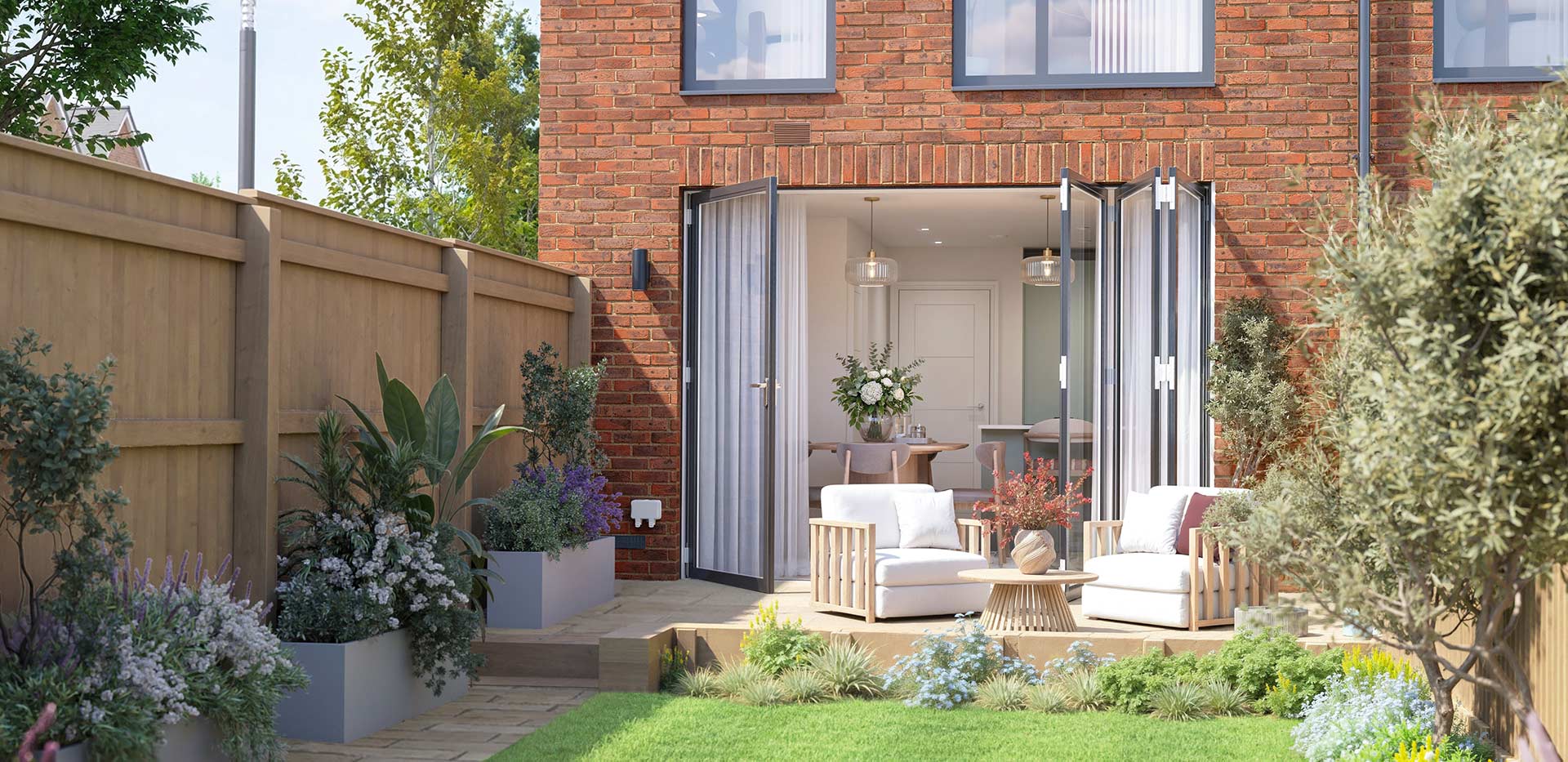 Hertford Locks, spacious garden with double doors to the living room