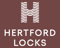 An image of the Hertford Locks logo on a Deep Mulberry Background
