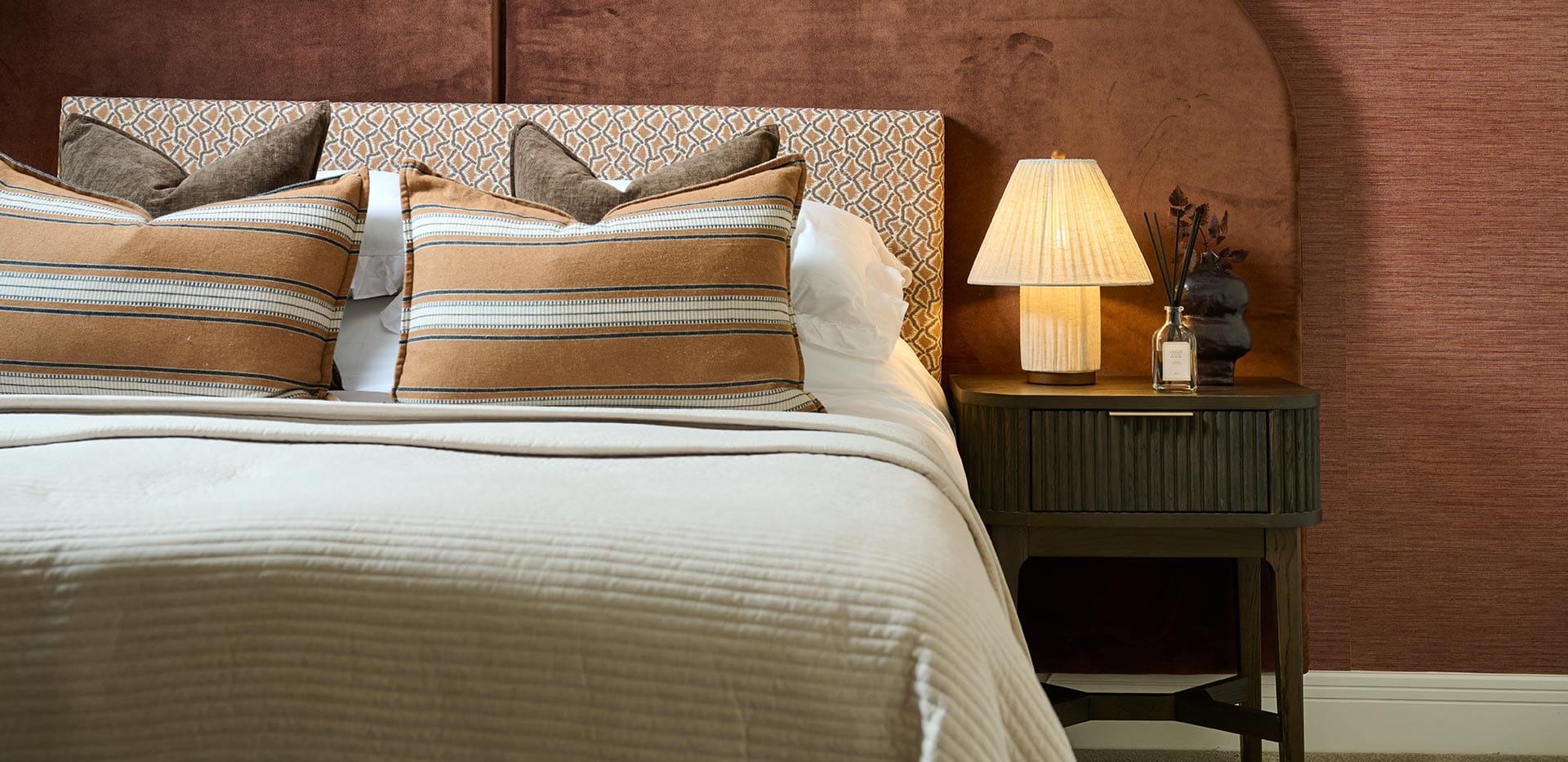 An interior Bedroom image with an orange wall at The Cornflower