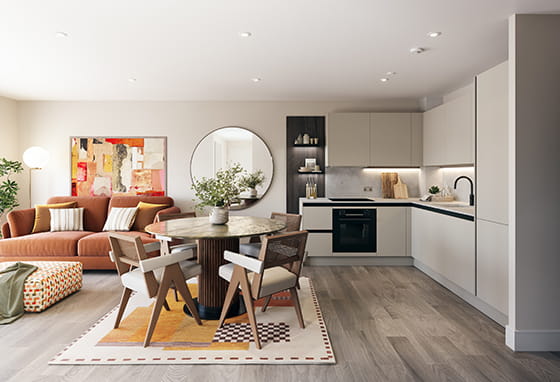 Horlicks Quarter - Spacious living area with dining and kitchen