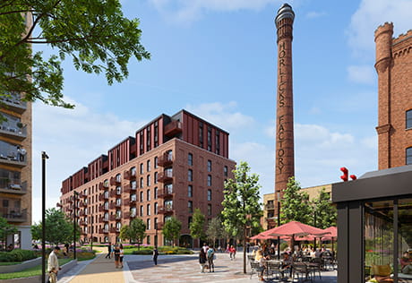 An exterior Day Time CGI of The Maltings at Horlicks Quarter