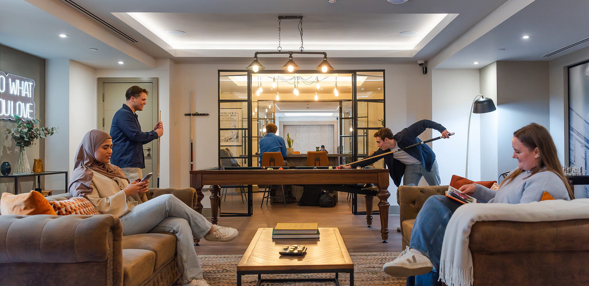 Horlicks Quarter residents lounge and pool table