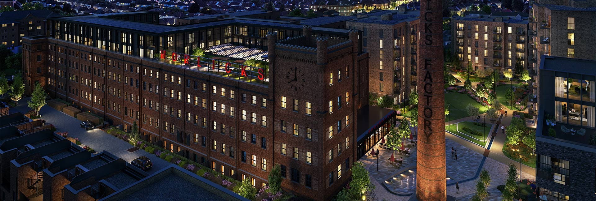 An exterior shot of The Horlicks Factory