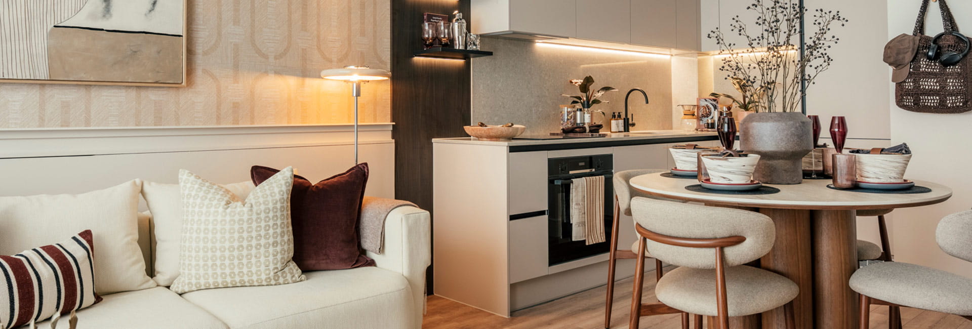 An interior image of the Living /Dining / Kitchen Area
