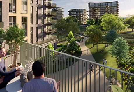 Exterior image of residents on a balcony