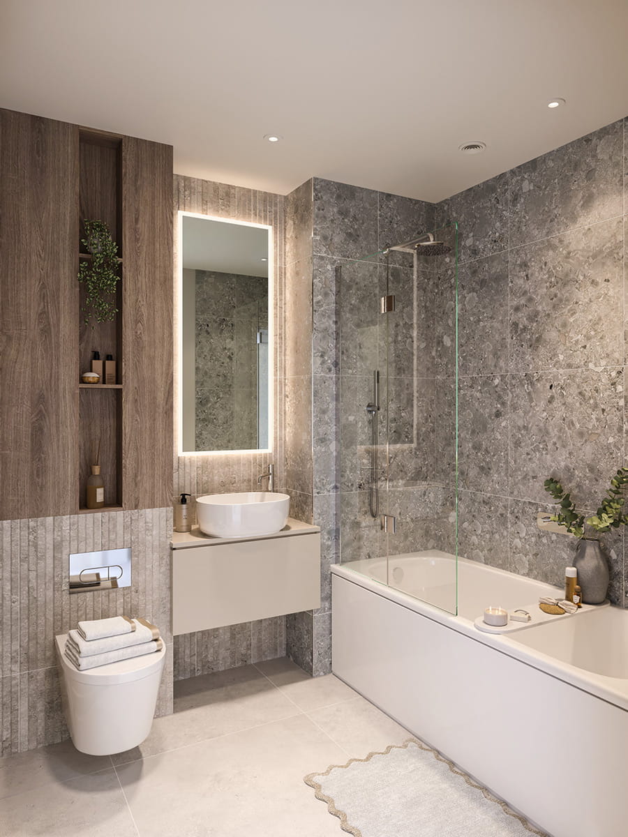 An Interior CGI of a Bathroom at The Blackheath Collection - Townhouses