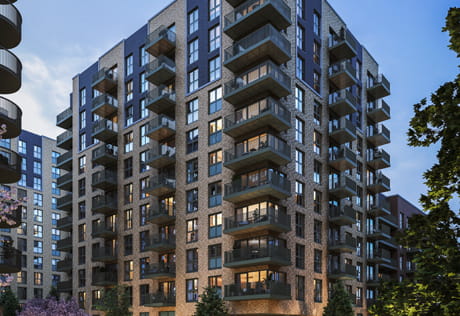 CGI of exterior façade of new build apartment block.