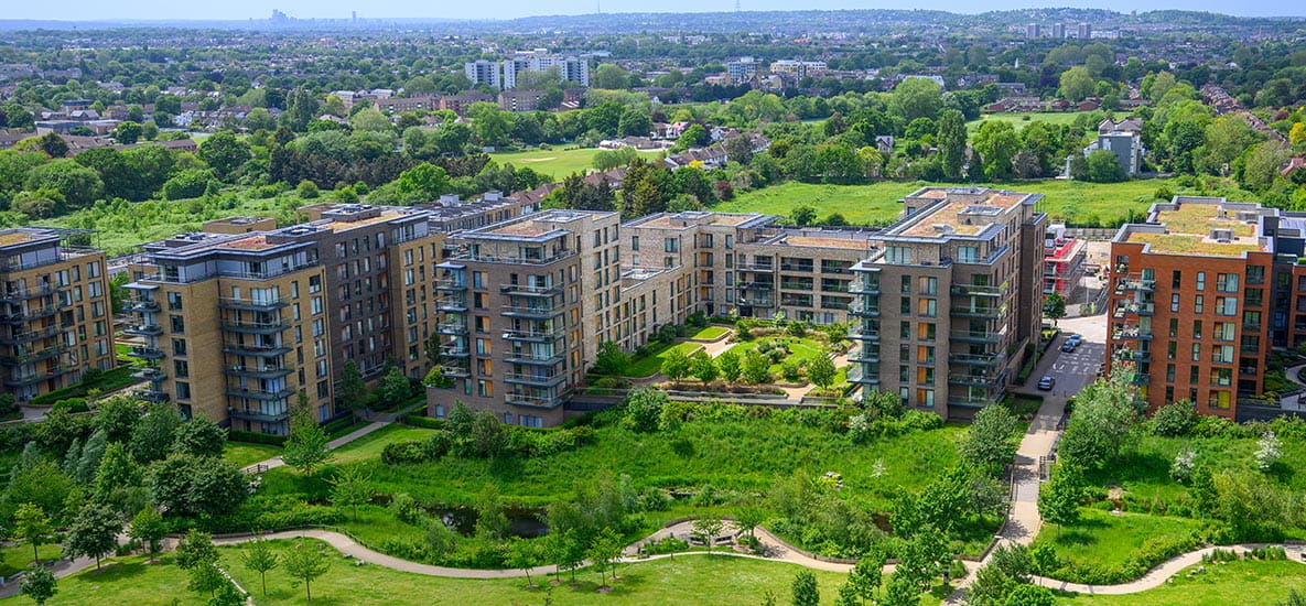 A wide exterior shot of Kidbrooke Village