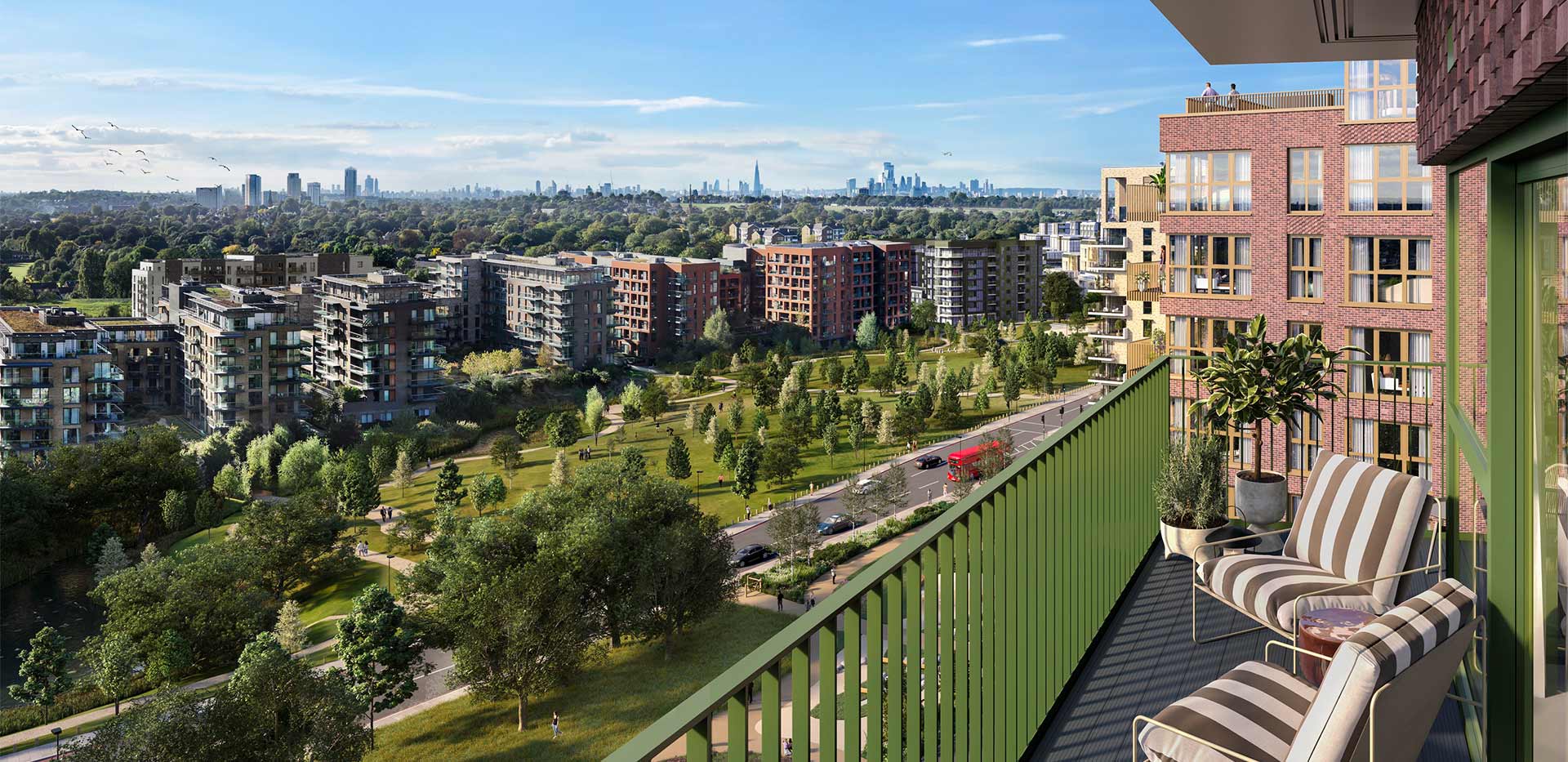 CGI of development viewed from balcony.