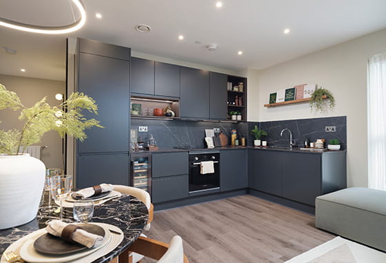 Interior kitchen image within a Central Gardens showhome at Kidbrooke Village