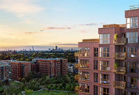 An exterior CGI of Skyview Gardens at Kidbrooke Village