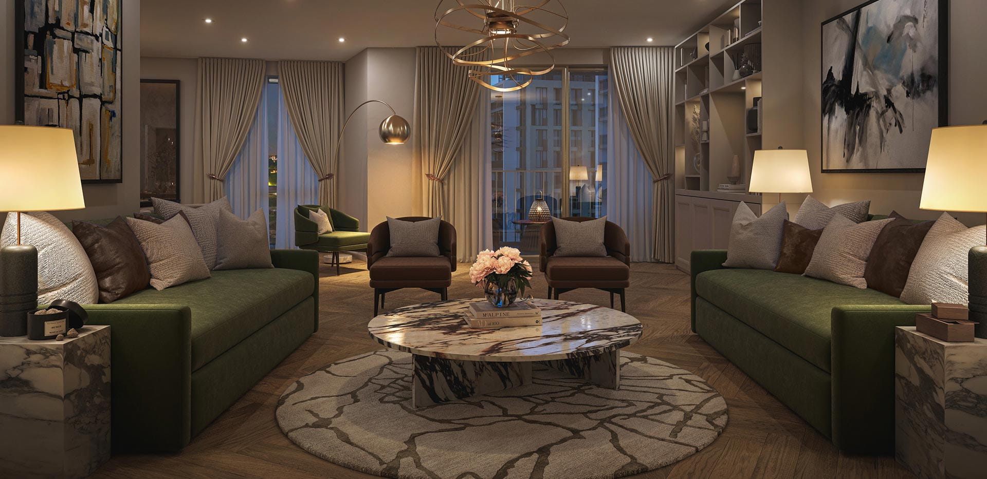 An image of the Living area  at night at Kings Road Park