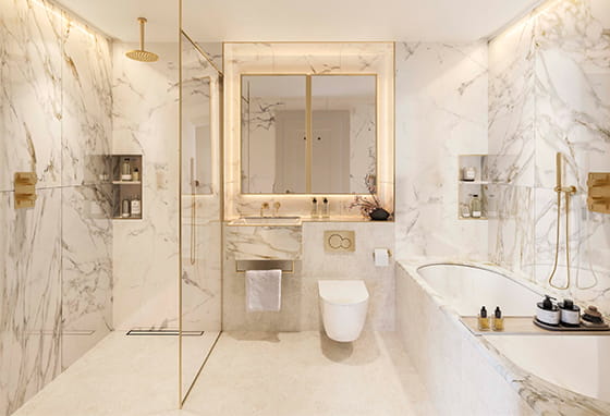 A CGI of a Bathroom in the Ash Palette