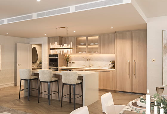 A CGI of a Kitchen in the Ash Palette