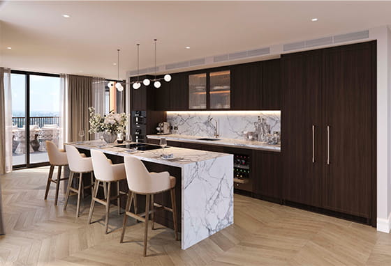 A CGI of a Kitchen in the Onyx Palette