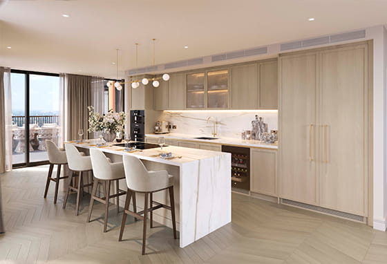 A CGI of a Kitchen in the Opal Palette