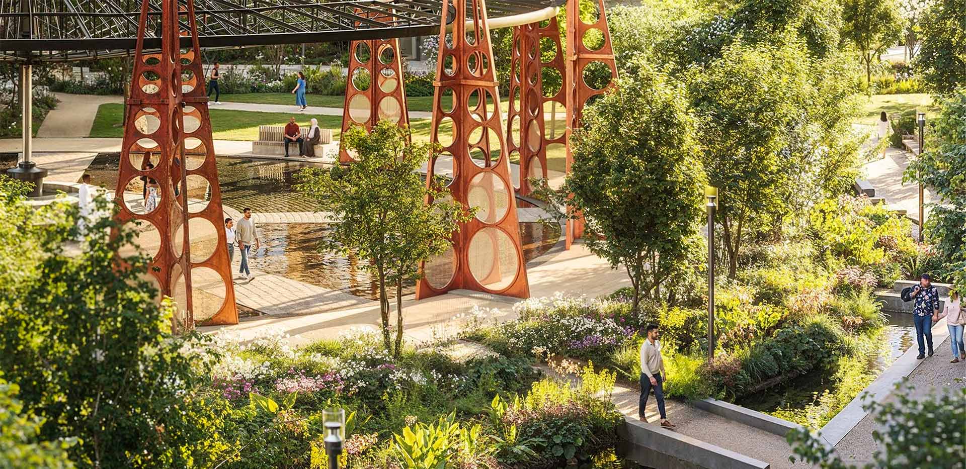 CGI of park and green space