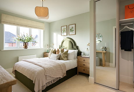 Leighwood Fields, The Bramley Showhome, spacious bedroom with a sage design