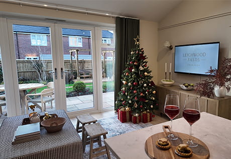 An interior Living / Dining area with christmas decorations at Leighwood Fields
