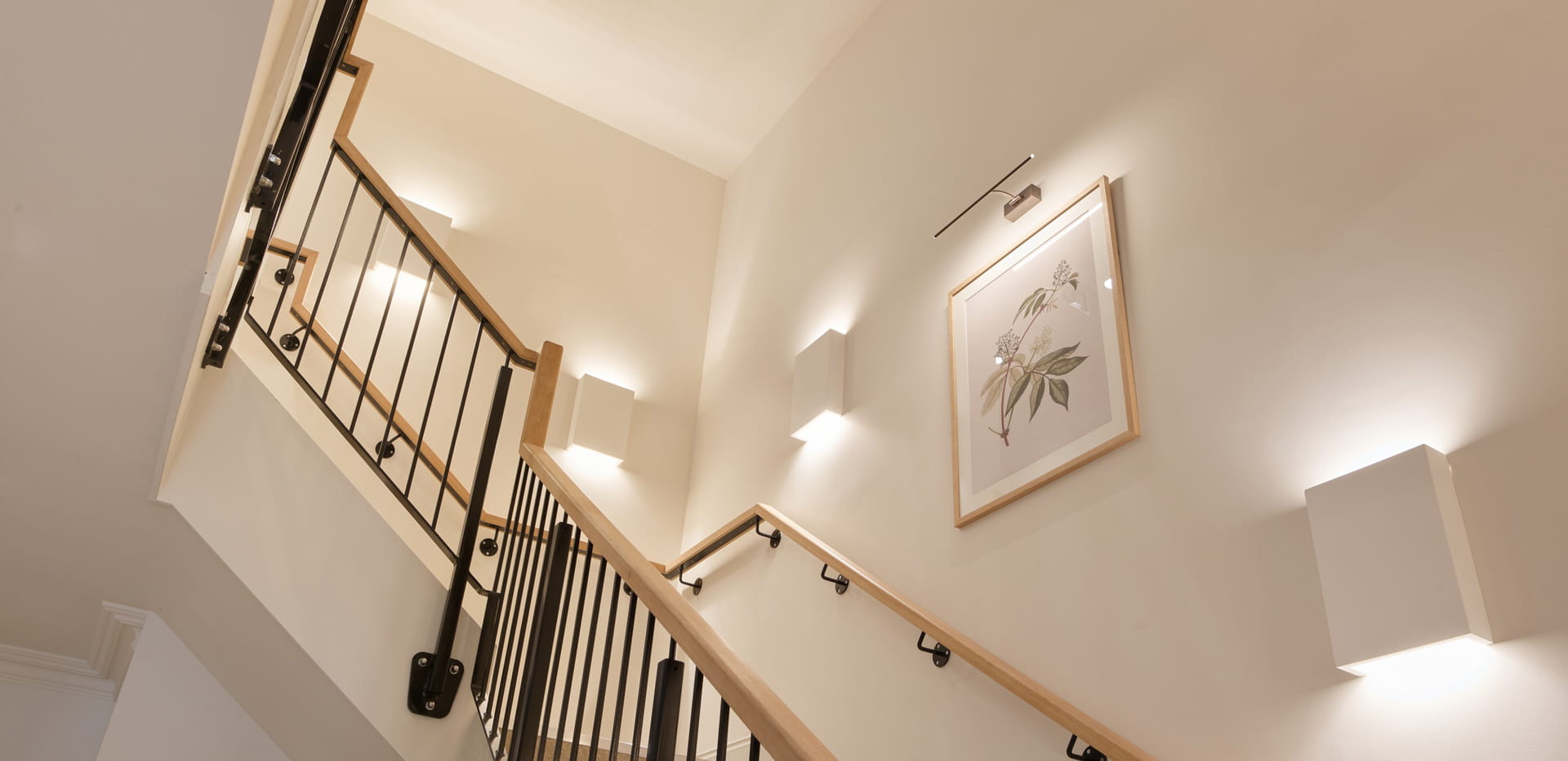 View looking up along stairwell.