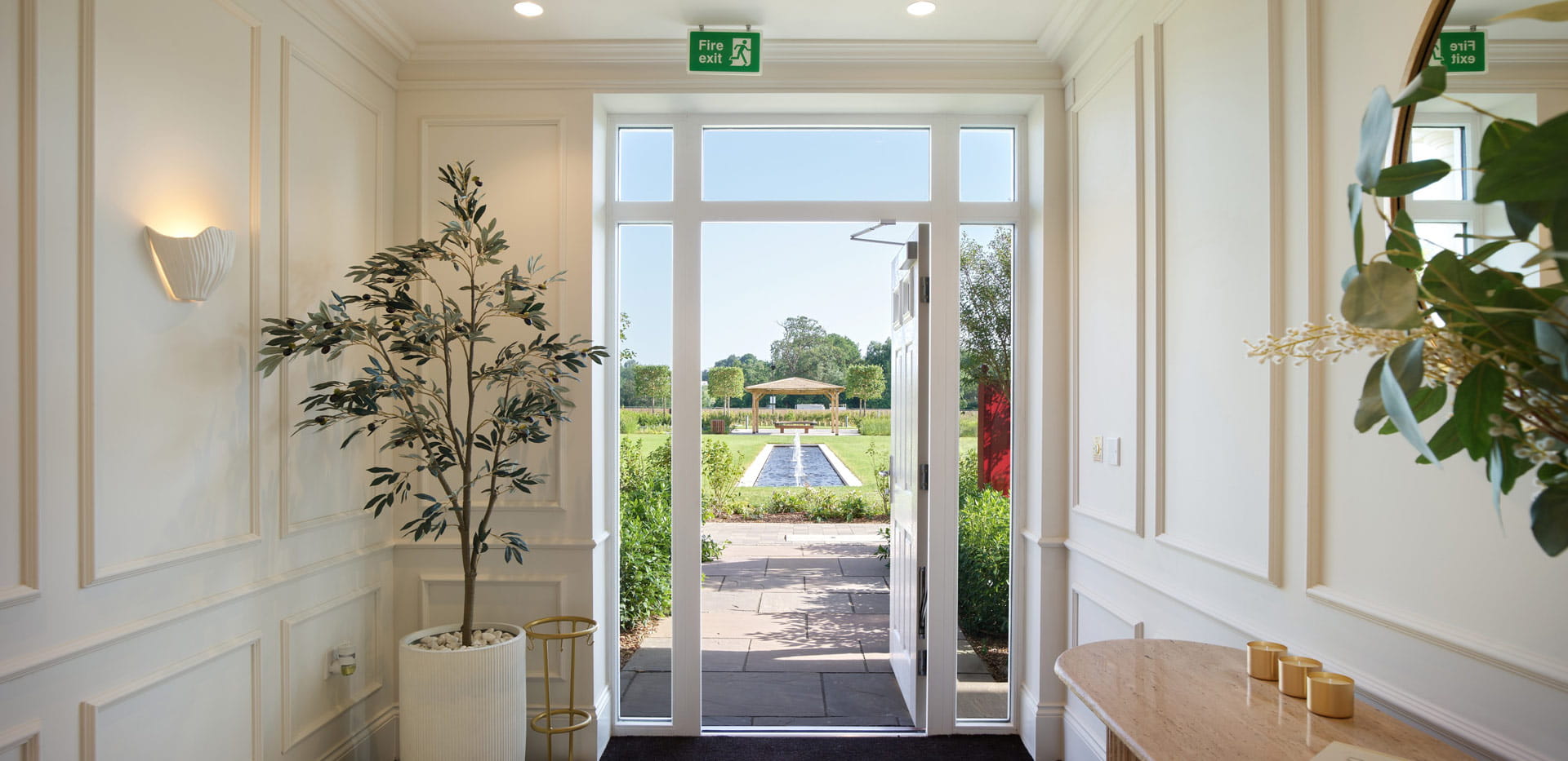 View towards front entrance open door.