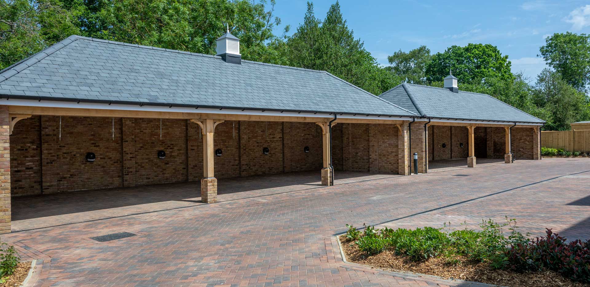 CGI of covered parking spaces.