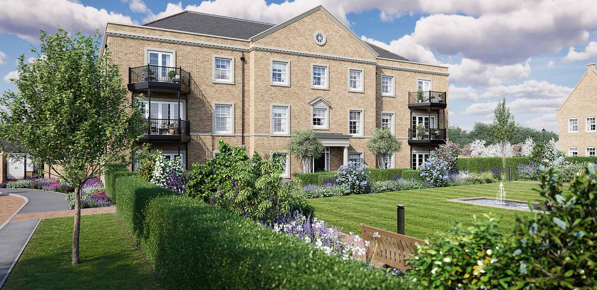 A close up exterior CGI of Leighwood Manor