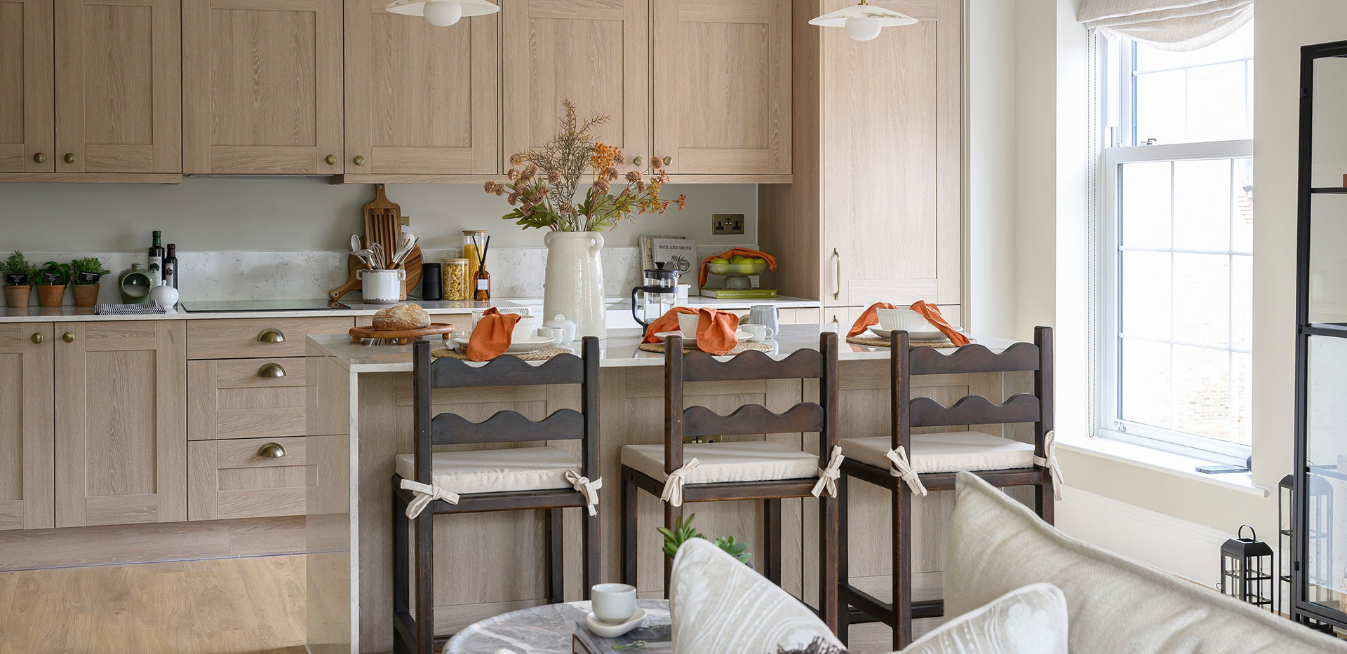 Leighwood Fields, Manor House home, light-filled kitchen area with breakfast bar
