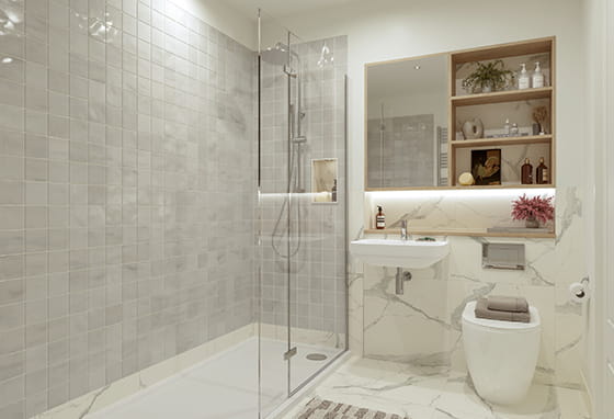 An interior bathroom image at a showhome in Leighwood Fields