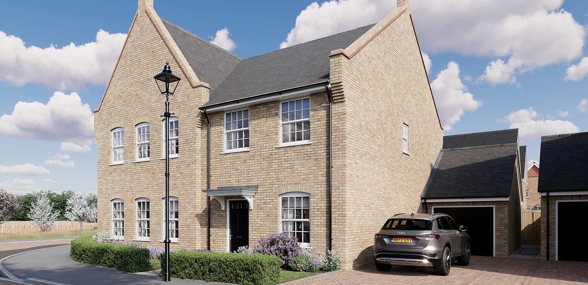 An exterior CGI of a house at The Orchards at Leighwood Fields