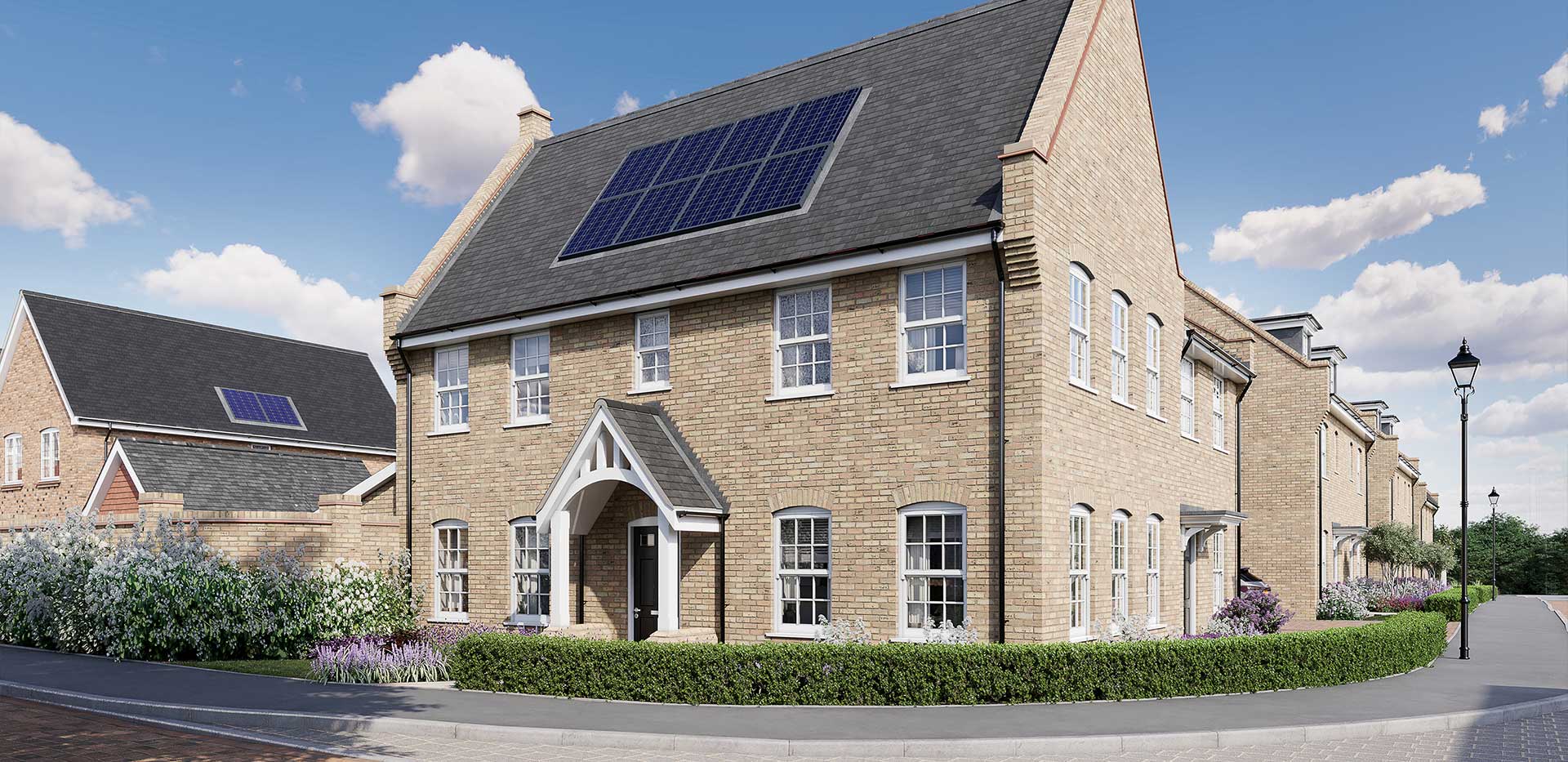An exterior CGI of a house at The Orchards at Leighwood Fields
