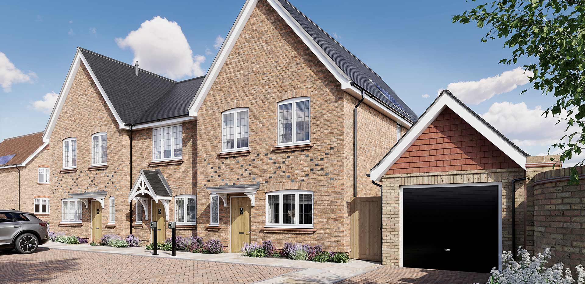 An exterior CGI of a house at The Orchards at Leighwood Fields