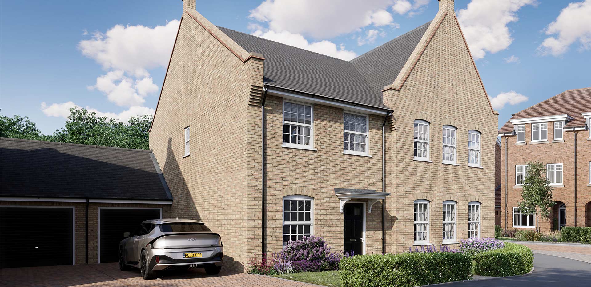 An exterior CGI of a house at The Orchards at Leighwood Fields