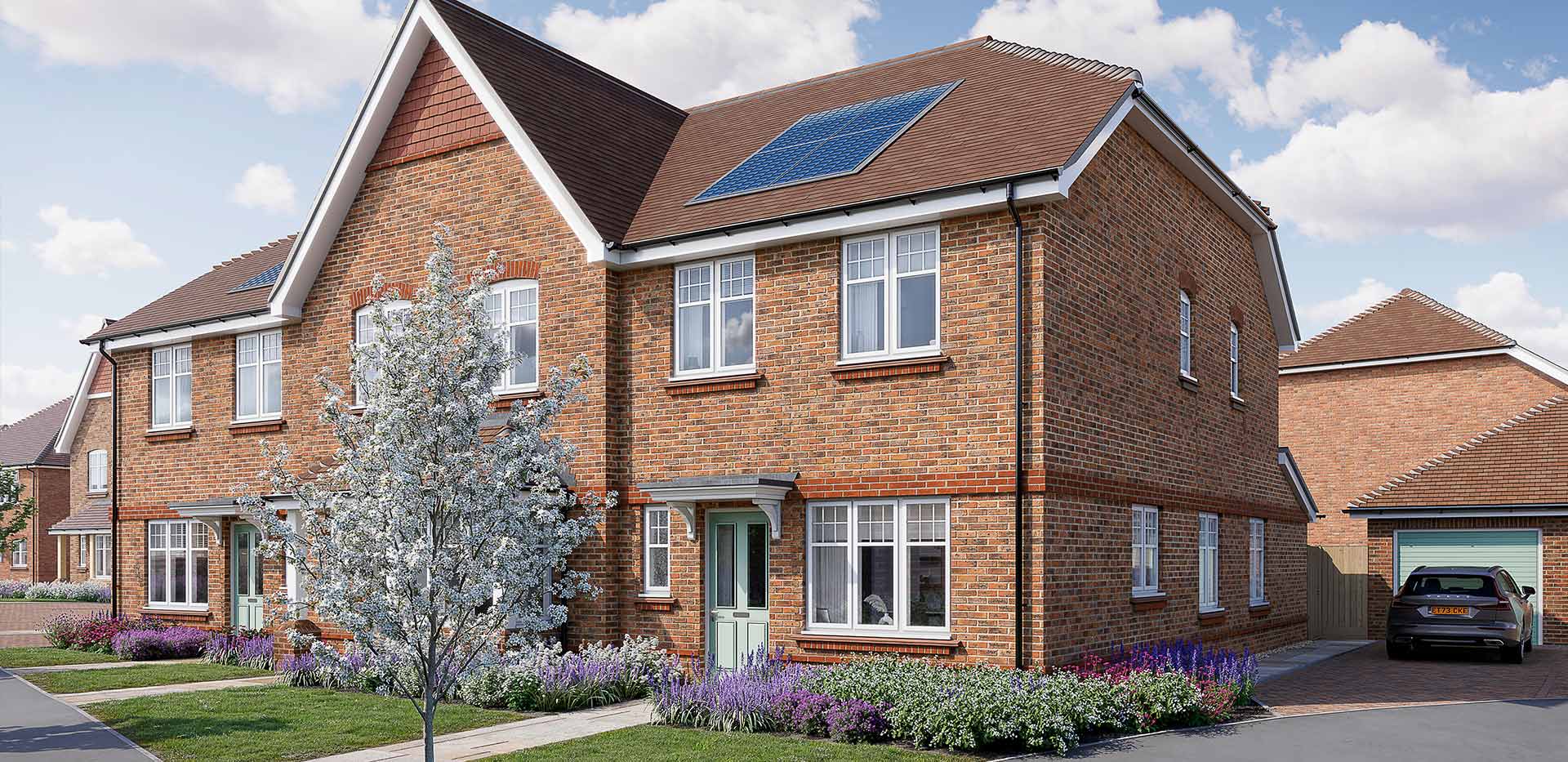 An exterior CGI of a house at The Orchards at Leighwood Fields