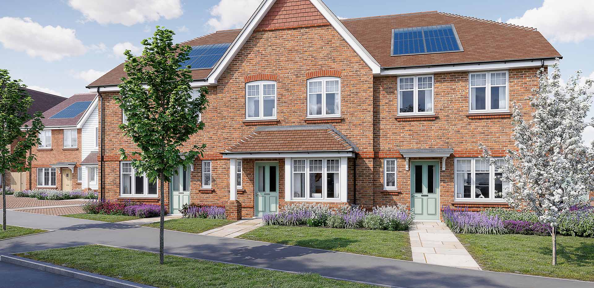 An exterior CGI of a house at The Orchards at Leighwood Fields