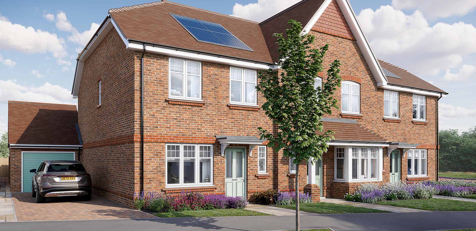 An exterior CGI of a house at The Orchards at Leighwood Fields