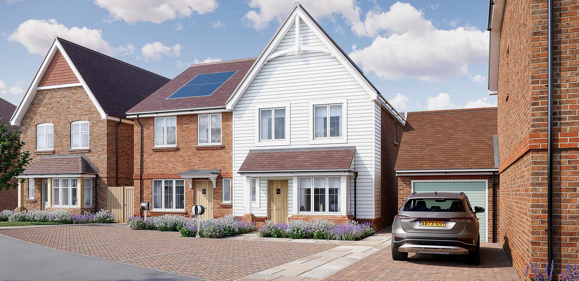 An exterior CGI of a house at The Orchards at Leighwood Fields