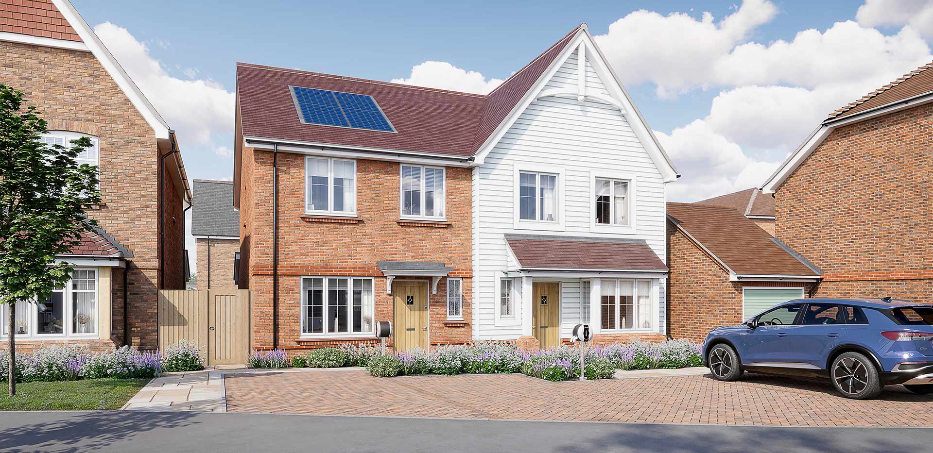 An exterior CGI of a house at The Orchards at Leighwood Fields