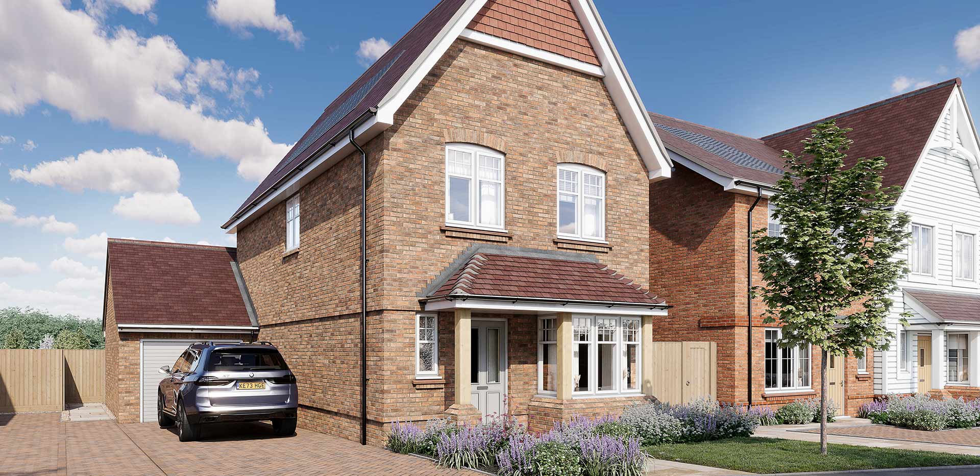 An exterior CGI of a house at The Orchards at Leighwood Fields