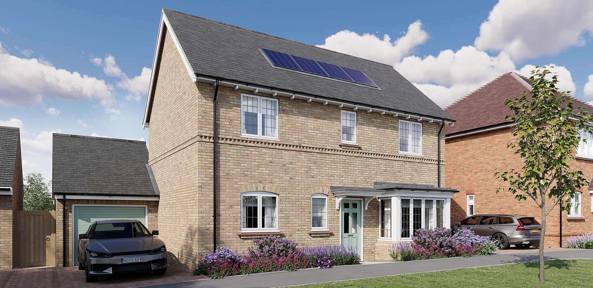 An exterior CGI of a house at The Orchards at Leighwood Fields