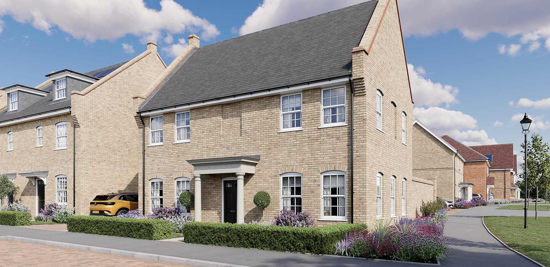 An exterior CGI of a house at The Orchards at Leighwood Fields