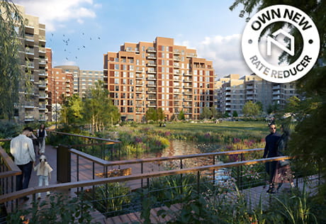 Exterior image of Lombard Square development with the Own New logo as an overlay