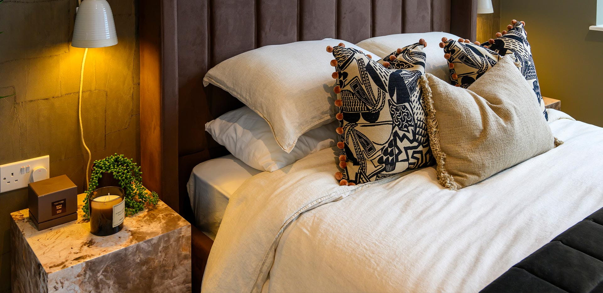 A close up image of the Bed in the Bedroom at Lombard Square