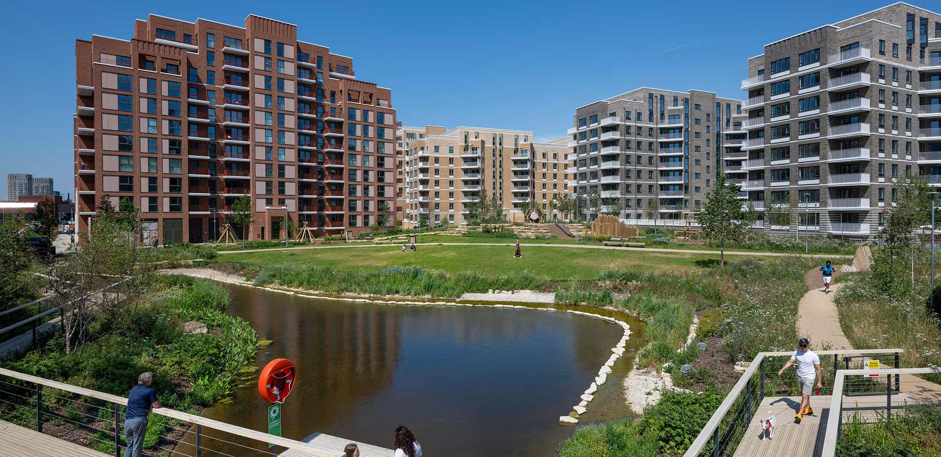An exterior photograph of the green space and buildings at Lombard Square