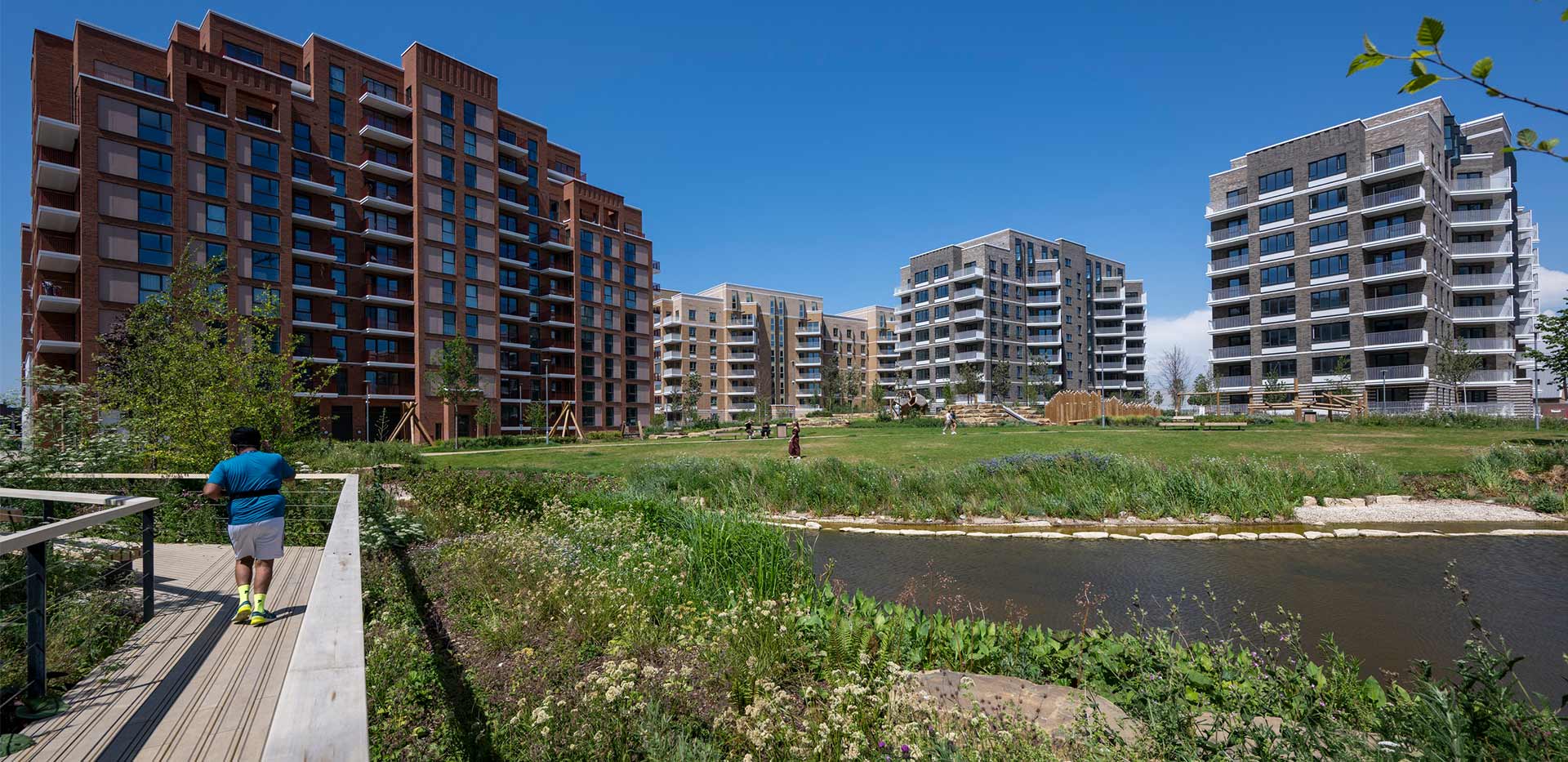 An exterior photograph of the green space and buildings at Lombard Square