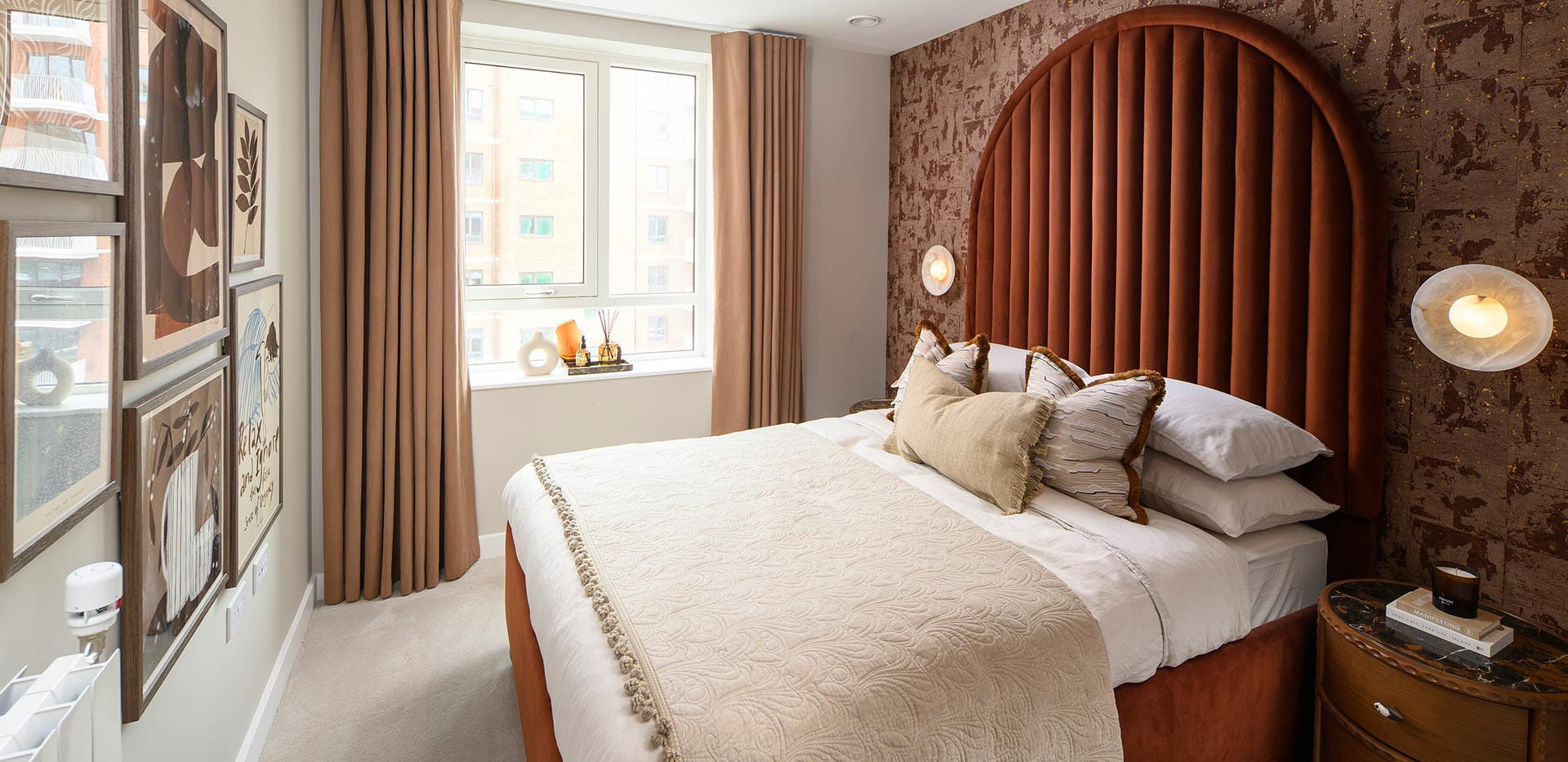 An interior image of a bedroom from a Lombard Square showhome