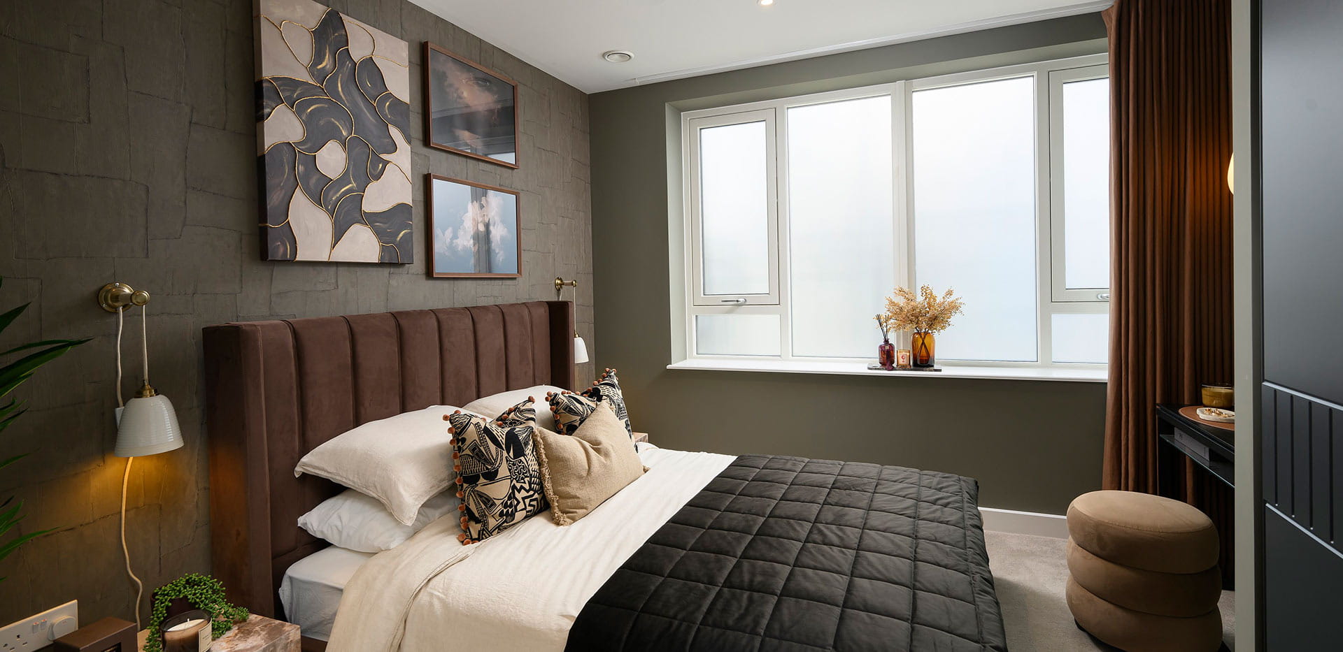 Lombard Square showhome bedroom with a neutral design