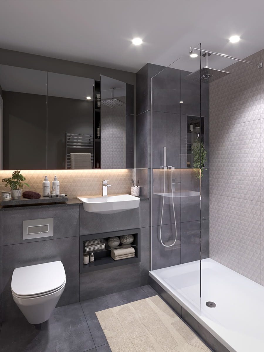 An internal CGI of a Bathroom at Rosa House
