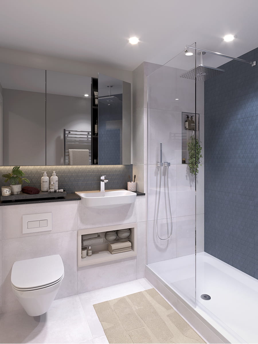 An internal CGI of a Bathroom at Rosa House